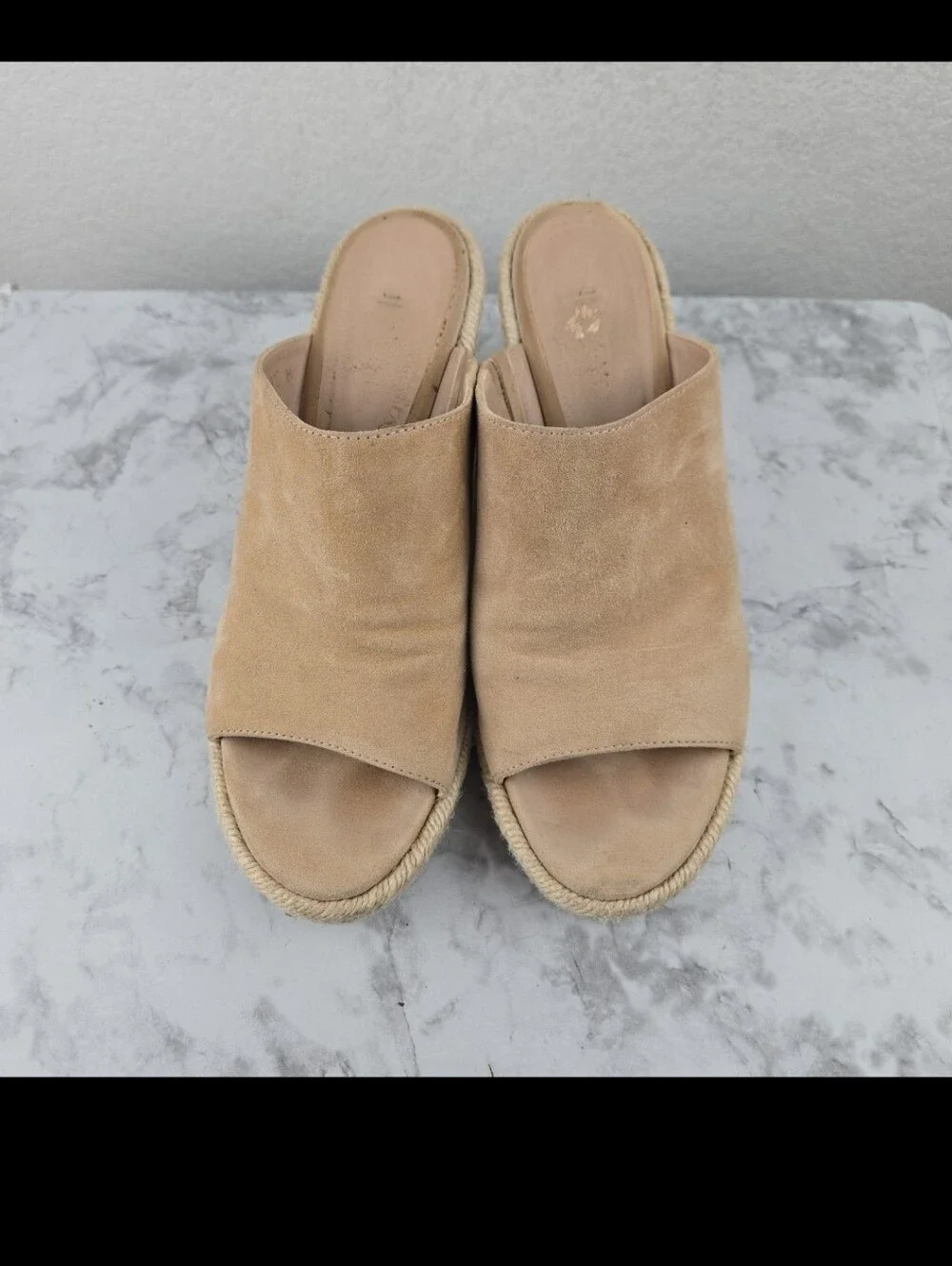 Stuart Weitzman Beige Suede Espadrille Wedge Slide